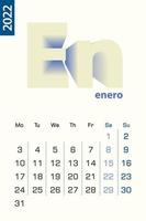 Minimalist calendar template for January 2022, vector calendar in Spanish language