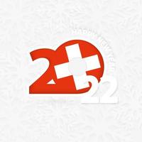 feliz año nuevo 2022 para suiza sobre fondo de copos de nieve. vector