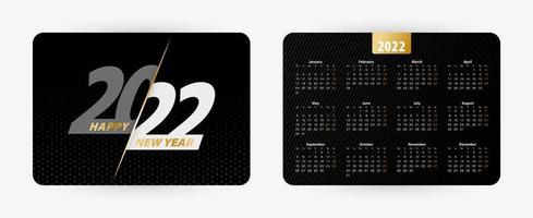 Black horizontal pocket calendar 2022, week starts on Monday. vector