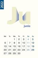 Minimalist calendar template for June 2022, vector calendar in Spanish language.