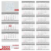 Wall quarterly calendar 2022. Week start from Sunday, ready for print. vector