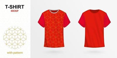 T-shirt mockup with pattern, two versions of red vector t-shirt.