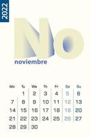 Minimalist calendar template for November 2022, vector calendar in Spanish language.