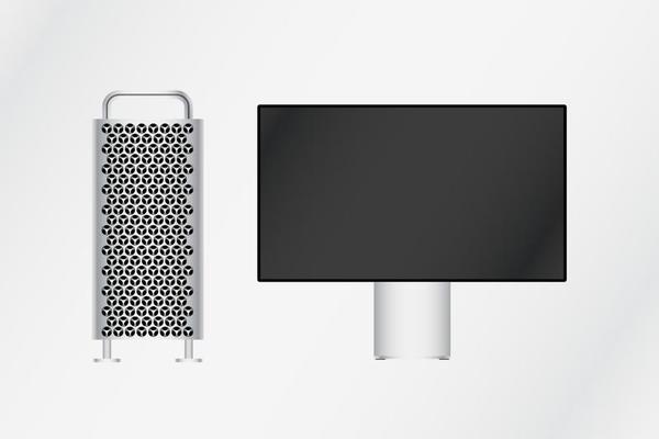 Modern computer with display on gray background.
