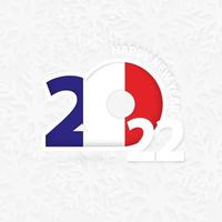 Happy New Year 2022 for France on snowflake background. vector