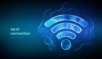 Wi-Fi network icon. Abstract Wi-Fi sign formed from glowing thin lines. Wlan access, wireless hotspot signal symbol. Mobile connection zone. Data transfer. Router transmission. Vector illustration.