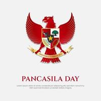 fondo del día pancasila con oro rojo y símbolo nacional de pájaro garuda. hari lahir pancasila. ilustración de vector de estilo plano del día de la independencia de indonesia