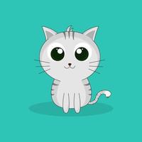 cute little cat with big eyes sitting on green background vector