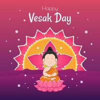 Vesak day banner with Cute Buddha and Lotus petals and lampion on gradient background vector design. Vesak Day traditional Culture event Illustration vector design