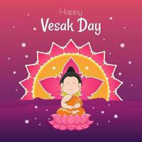 pancarta del día de vesak con bonitos pétalos de buda y loto y lampion en el diseño vectorial de fondo degradado. vesak día cultura tradicional evento ilustración vector diseño