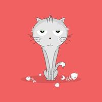 illustration of a cat's flat face with fish bones around it. vector illustration of a cat on a red background