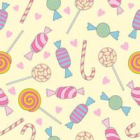 Colorful candies and hearts seamless pattern on beige background vector