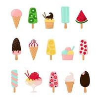 colección de helados y paletas. se puede utilizar para carteles, impresiones, tarjetas, decoración de ropa y logotipo de heladería. vector