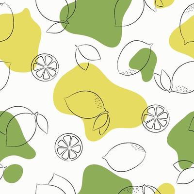 Lemon fruit seamless pattern. Contour hand drawn illustration