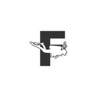 letra f y alguien buceando, ilustración de icono de buceo vector