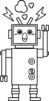 line drawing cartoon broken robot vector