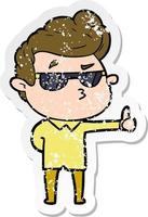 distressed sticker of a cartoon cool guy vector