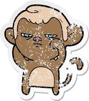 distressed sticker of a cartoon annoyed monkey vector