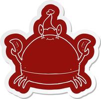 cartoon  sticker of a crab wearing santa hat vector