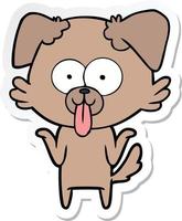 sticker of a cartoon dog with tongue sticking out vector