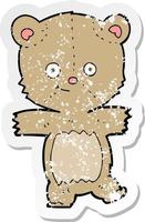 pegatina retro angustiada de un oso de peluche divertido de dibujos animados vector