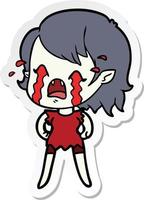 pegatina de una niña vampiro llorando de dibujos animados vector