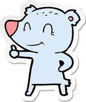 sticker of a cartoon bear giving thumbs up sign vector