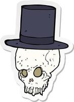 sticker of a cartoon skull in top hat vector