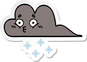 sticker of a cute cartoon storm snow cloud vector