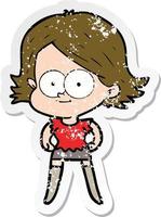 distressed sticker of a happy cartoon girl vector