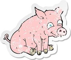 retro distressed sticker of a cartoon happy pig vector