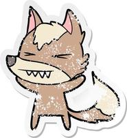 distressed sticker of a angry wolf cartoon vector