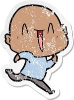 distressed sticker of a happy cartoon bald man vector