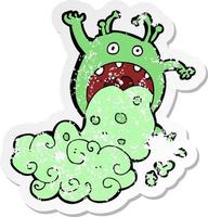 retro distressed sticker of a cartoon gross monster being sick vector