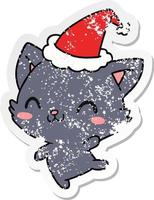 pegatina angustiada de navidad caricatura de gato kawaii vector