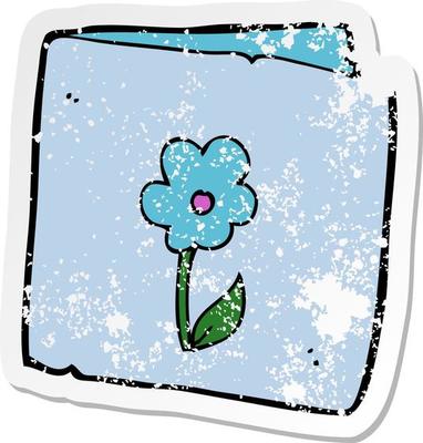 retro distressed sticker of a cartoon flower greeting card