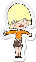 retro distressed sticker of a cartoon curious woman vector