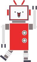 flat color retro cartoon happy robot vector