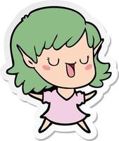 sticker of a cartoon elf girl vector