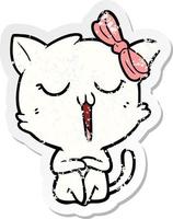 distressed sticker of a cartoon cat vector