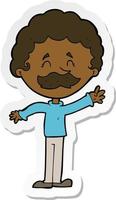 sticker of a cartoon man with mustache waving vector