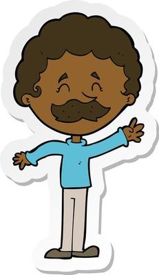 sticker of a cartoon man with mustache waving