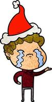textured cartoon of a man crying wearing santa hat vector