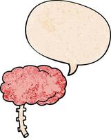 cartoon brain and speech bubble in retro texture style vector