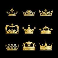 conjunto de iconos de corona de oro vector