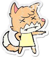 distressed sticker of a cartoon dead fox vector