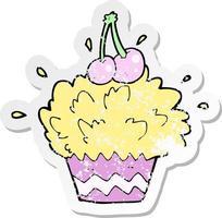 retro distressed sticker of a cartoon exploding cupcake vector