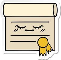 sticker of a cute cartoon certificate vector