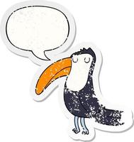 cartoon toucan and speech bubble distressed sticker vector