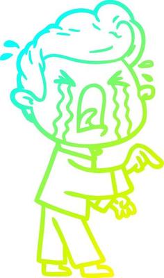 cold gradient line drawing cartoon crying man